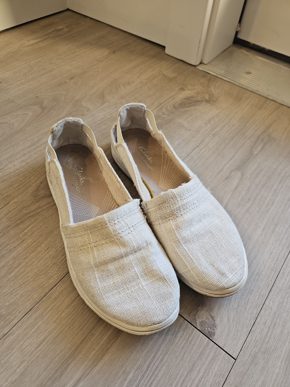 Clarks Cream/Textile Slip-On Sneakers